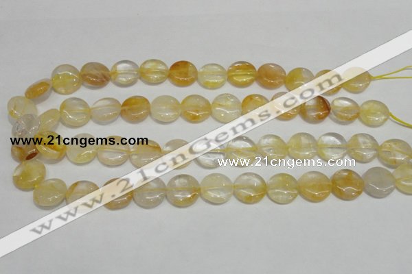 CYC05 15.5 inches 16mm flat round yellow crystal quartz beads