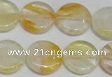 CYC06 15.5 inches 20mm flat round yellow crystal quartz beads