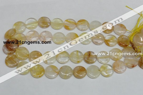 CYC06 15.5 inches 20mm flat round yellow crystal quartz beads