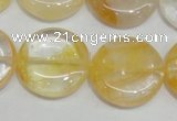 CYC07 15.5 inches 25mm flat round yellow crystal quartz beads