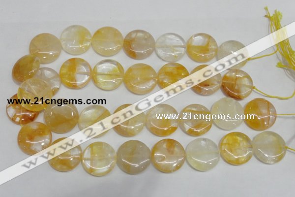 CYC07 15.5 inches 25mm flat round yellow crystal quartz beads