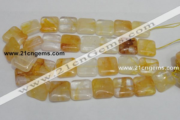 CYC14 15.5 inches 25*25mm square yellow crystal quartz beads