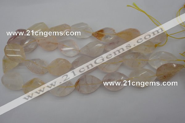 CYC204 15.5 inches 20*30mm twisted & faceted teardrop yellow quartz beads