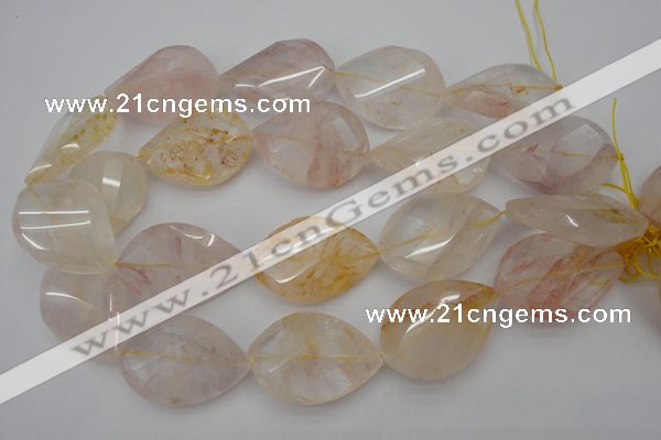 CYC207 15.5 inches 28*40mm twisted & faceted teardrop yellow quartz beads