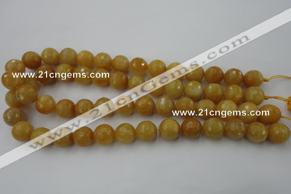 CYJ325 15.5 inches 12mm faceted round yellow jade beads wholesale