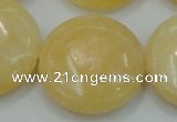 CYJ52 15.5 inches 30mm flat round yellow jade gemstone beads wholesale