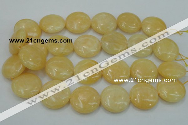 CYJ52 15.5 inches 30mm flat round yellow jade gemstone beads wholesale