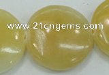 CYJ53 15.5 inches 35mm flat round yellow jade gemstone beads wholesale