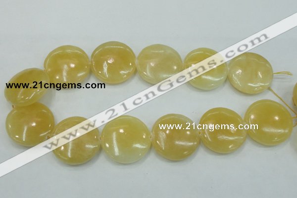 CYJ53 15.5 inches 35mm flat round yellow jade gemstone beads wholesale