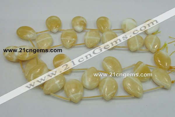 CYJ55 22*30mm top-drilled flat teardrop yellow jade gemstone beads
