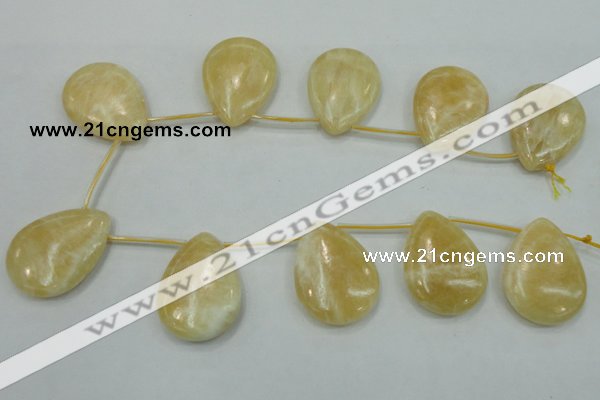 CYJ56 30*40mm top-drilled flat teardrop yellow jade gemstone beads