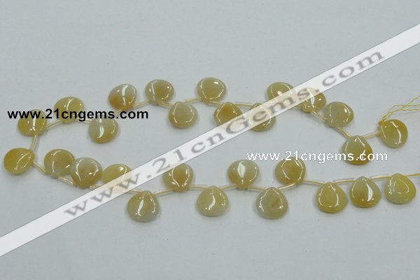 CYJ57 15*15mm top-drilled flat teardrop yellow jade gemstone beads