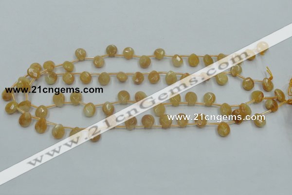 CYJ58 15.5 inches 10*12mm briolette yellow jade gemstone beads