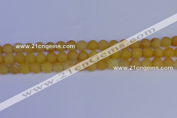 CYJ603 15.5 inches 10mm round matte yellow jade beads wholesale