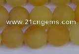 CYJ605 15.5 inches 14mm round matte yellow jade beads wholesale