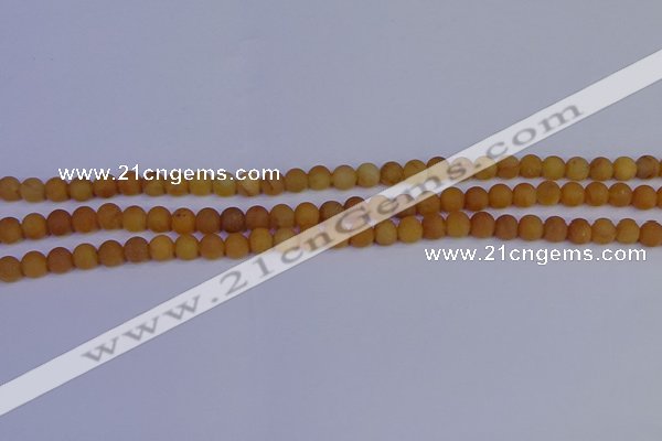 CYJ610 15.5 inches 4mm round matte yellow jade beads wholesale