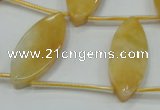 CYJ72 Top-drilled 15*35mm carved leaf yellow jade beads wholesale