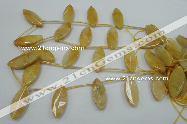 CYJ72 Top-drilled 15*35mm carved leaf yellow jade beads wholesale