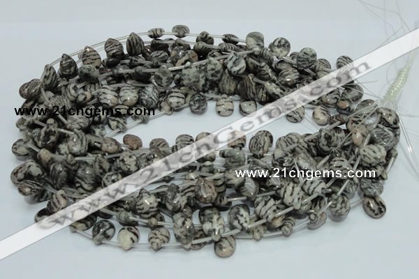 CZJ12 16 inches 10*14mm flat teardrop zebra jasper gemstone beads