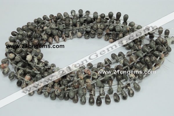 CZJ15 16 inches 6*8mm teardrop zebra jasper gemstone beads wholesale