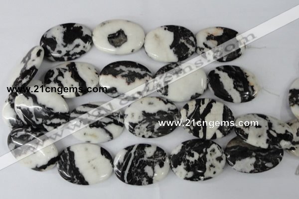 CZJ222 15.5 inches 30*40mm oval black & white zebra jasper beads