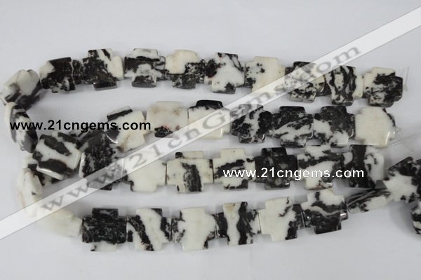 CZJ229 15.5 inches 20*20mm cross black & white zebra jasper beads