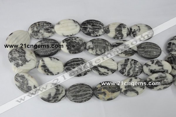 CZJ232 25*35mm carved oval black & white zebra jasper beads