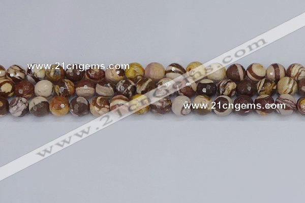 CZJ281 15.5 inches 10mm faceted round zebra jasper beads