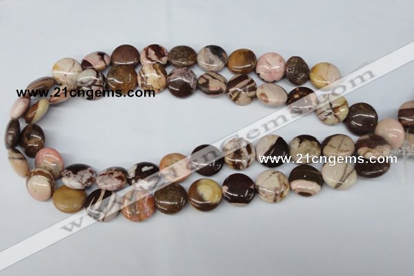 CZJ362 15.5 inches 16mm flat round zebra jasper beads wholesale