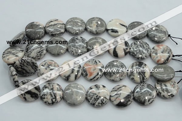 CZJ56 16 inches 25mm flat round zebra jasper gemstone beads wholesale