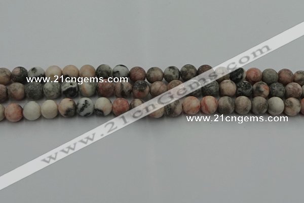 CZJ562 15.5 inches 8mm round matte pink zebra jasper beads