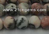 CZJ563 15.5 inches 10mm round matte pink zebra jasper beads