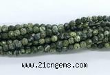 CZJ580 15.5 inches 4mm faceted round green zebra jasper gemstone beads
