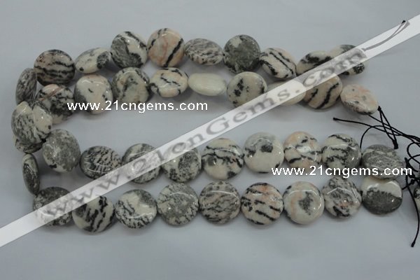 CZJ62 15.5 inches 20mm flat round zebra jasper gemstone beads