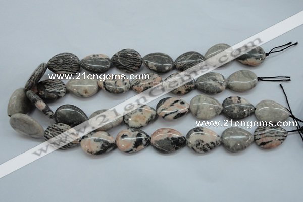 CZJ70 15.5 inches 18*25mm flat teardrop zebra jasper gemstone beads