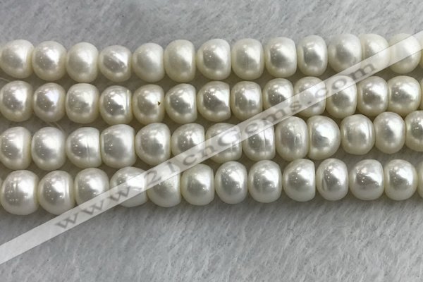 FWP326 15 inches 9mm - 10mm button white freshwater pearl strands