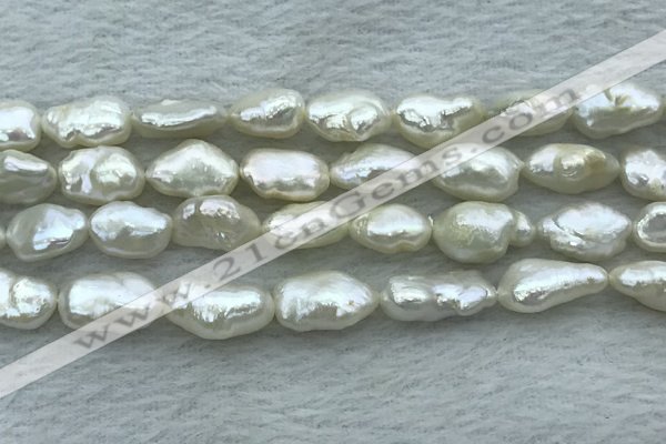 FWP353 15 inches 9mm - 10mm baroque white freshwater pearl strands