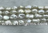 FWP354 15 inches 9mm - 10mm baroque white freshwater pearl strands