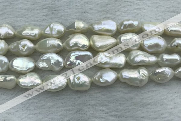 FWP354 15 inches 9mm - 10mm baroque white freshwater pearl strands