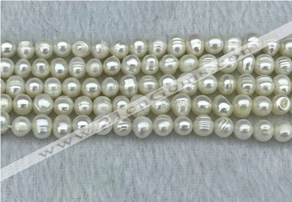 FWP36 14.5 inches 5mm - 6mm potato white freshwater pearl strands