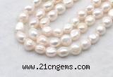 FWP500 14 inches 10mm - 11mm baroque white freshwater pearl strands