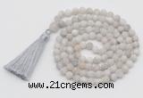 GMN1003 Hand-knotted 8mm, 10mm matte white crazy agate 108 beads mala necklaces with tassel