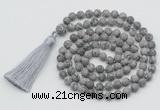 GMN1012 Hand-knotted 8mm, 10mm matte grey picture jasper 108 beads mala necklaces with tassel