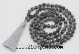 GMN1014 Hand-knotted 8mm, 10mm matte snowflake obsidian 108 beads mala necklaces with tassel
