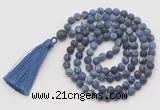 GMN1027 Hand-knotted 8mm, 10mm matte sodalite 108 beads mala necklaces with tassel
