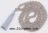 GMN1031 Hand-knotted 8mm, 10mm matte grey agate 108 beads mala necklace with tassel