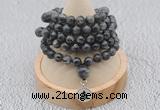 GMN1136 Hand-knotted 8mm, 10mm black labradorite 108 beads mala necklaces with charm