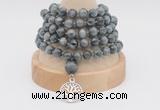 GMN1140 Hand-knotted 8mm, 10mm eagle eye jasper 108 beads mala necklaces with charm