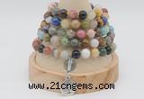 GMN1150 Hand-knotted 8mm, 10mm mixed gemstone 108 beads mala necklaces with charm