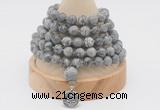 GMN1155 Hand-knotted 8mm, 10mm grey picture jasper 108 beads mala necklaces with charm